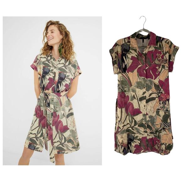 Desigual Etnican Zebra Flower Shirt Dress Womens Size Small New Safari Floral - Picture 1 of 12